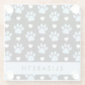 Hondenpoten, blauwe poten, witte harten, Jouw naam Glazen Onderzetter (Achterkant)