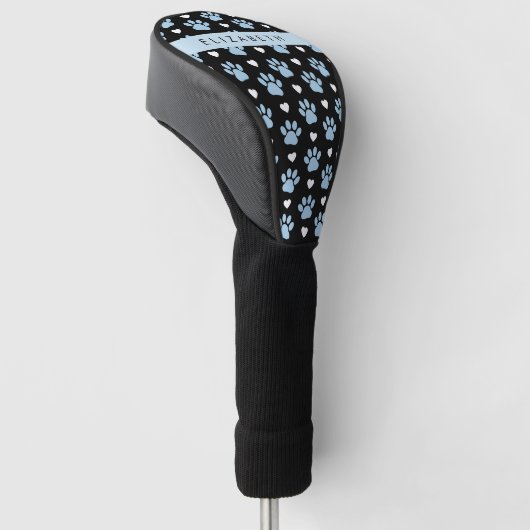 Hondenpoten, blauwe poten, witte harten, Jouw naam Golfheadcover (Schuin)