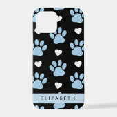 Hondenpoten, blauwe poten, witte harten, Jouw naam iPhone Hoesje (Achterkant)
