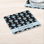 Hondenpoten, blauwe poten, witte harten, Jouw naam Kartonnen Onderzetters (Schuin)