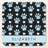 Hondenpoten, blauwe poten, witte harten, Jouw naam Kartonnen Onderzetters (Voorkant)