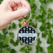 Hondenpoten, blauwe poten, witte harten, Jouw naam Sleutelhanger (Hand)