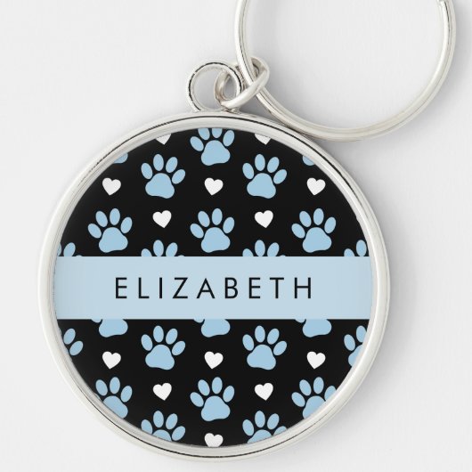 Hondenpoten, blauwe poten, witte harten, Jouw naam Sleutelhanger (Voorkant)