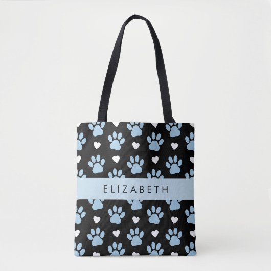 Hondenpoten, blauwe poten, witte harten, Jouw naam Tote Bag (Voorkant)