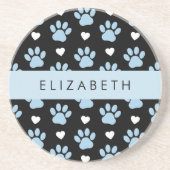 Hondenpoten, blauwe poten, witte harten, Jouw naam Zandsteen Onderzetter (Voorkant)