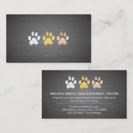 Hondenpoten Metaal Geborsteld Visitekaartje (Voorkant / Achterkant)