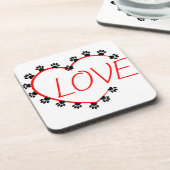 Hondenpoten Rode Hart Liefde Bier Onderzetter (Linkerzijde)