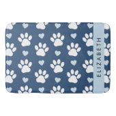 Hondenpoten, witte poten, blauwe harten, Jouw naam Badmat (Voorkant)