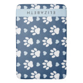 Hondenpoten, witte poten, blauwe harten, Jouw naam Badmat (Voorkant Verticaal)