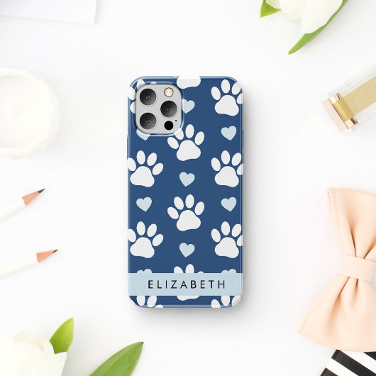 Hondenpoten, witte poten, blauwe harten, Jouw naam Case-Mate iPhone Case