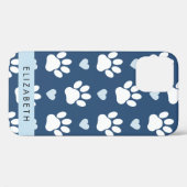 Hondenpoten, witte poten, blauwe harten, Jouw naam Case-Mate iPhone Case (Achterkant (horizontaal))