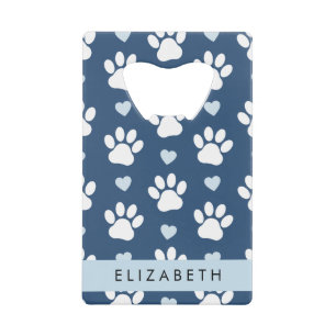 Hondenpoten, witte poten, blauwe harten, Jouw naam Creditkaart Flessenopener