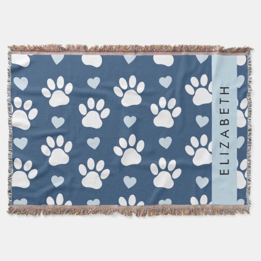 Hondenpoten, witte poten, blauwe harten, Jouw naam Deken (Voorkant)