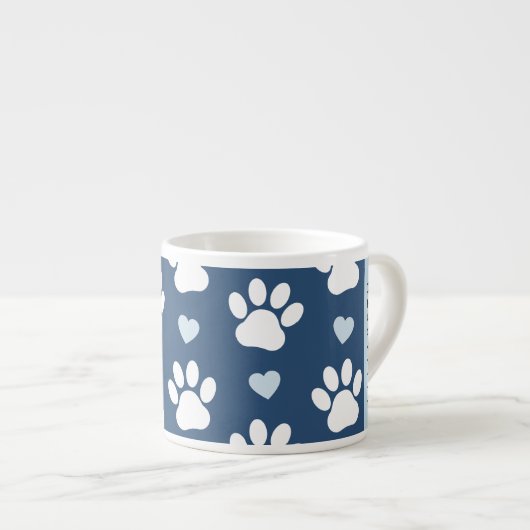 Hondenpoten, witte poten, blauwe harten, Jouw naam Espresso Kop (Voorkant rechts)