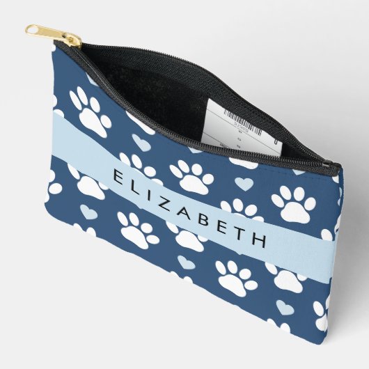 Hondenpoten, witte poten, blauwe harten, Jouw naam Etui (Open)