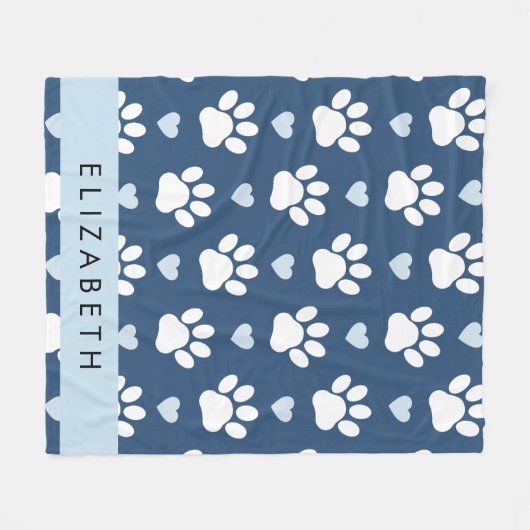 Hondenpoten, witte poten, blauwe harten, Jouw naam Fleece Deken (Voorkant (Horizontaal))