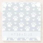 Hondenpoten, witte poten, blauwe harten, Jouw naam Glazen Onderzetter (Achterkant)
