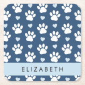 Hondenpoten, witte poten, blauwe harten, Jouw naam Kartonnen Onderzetters (Voorkant)