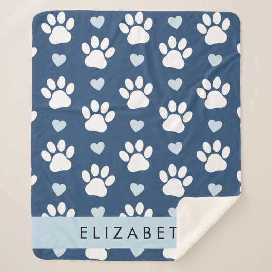 Hondenpoten, witte poten, blauwe harten, Jouw naam Sherpa Deken (Voorkant)