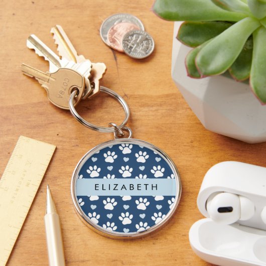 Hondenpoten, witte poten, blauwe harten, Jouw naam Sleutelhanger (Bureau)