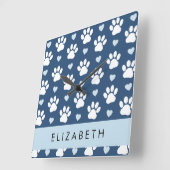 Hondenpoten, witte poten, blauwe harten, Jouw naam Vierkante Klok (Hoek)