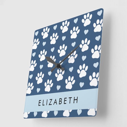 Hondenpoten, witte poten, blauwe harten, Jouw naam Vierkante Klok (Hoek)