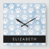 Hondenpoten, witte poten, blauwe Waterverven, Jouw Vierkante Klok (Voorkant)