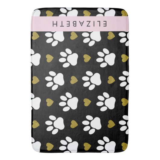 Hondenpoten, witte poten, gouden harten, Jouw naam Badmat (Voorkant Verticaal)