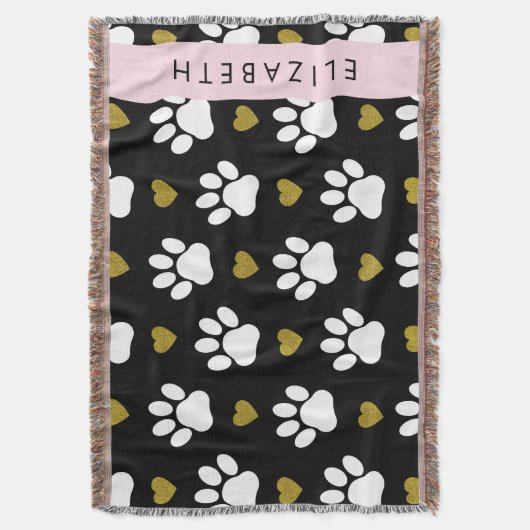 Hondenpoten, witte poten, gouden harten, Jouw naam Deken (Voorkant Verticaal)