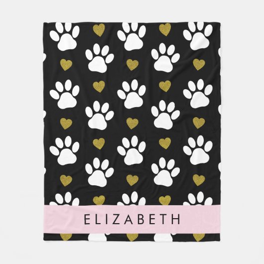 Hondenpoten, witte poten, gouden harten, Jouw naam Fleece Deken (Voorkant)