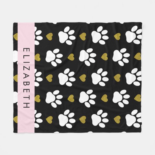 Hondenpoten, witte poten, gouden harten, Jouw naam Fleece Deken (Voorkant (Horizontaal))