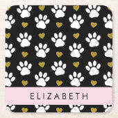 Hondenpoten, witte poten, gouden harten, Jouw naam Kartonnen Onderzetters (Voorkant)