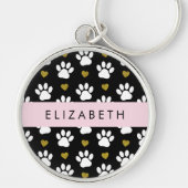 Hondenpoten, witte poten, gouden harten, Jouw naam Sleutelhanger (Voorkant)