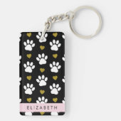 Hondenpoten, witte poten, gouden harten, Jouw naam Sleutelhanger (achterkant)