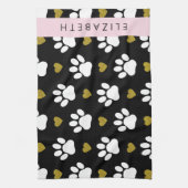 Hondenpoten, witte poten, gouden harten, Jouw naam Theedoek (Verticaal)