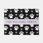 Hondenpoten, witte poten, Lila harten, Jouw naam Deurmat (Voorkant)