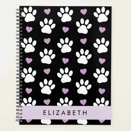 Hondenpoten, witte poten, Lila harten, Jouw naam Planner (Voorkant)