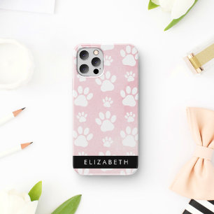 Hondenpoten, Witte Poten, Roze Aquarellen, Je Naam iPhone 16 Hoesje