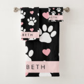 Hondenpoten, witte poten, roze harten, Jouw naam Bad Handdoek (Insitu)