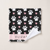 Hondenpoten, witte poten, roze harten, Jouw naam Bad Handdoek (Wasdoekje)