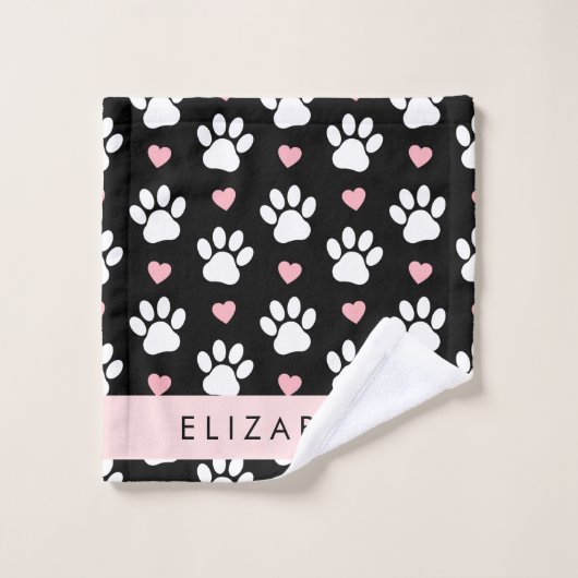 Hondenpoten, witte poten, roze harten, Jouw naam Bad Handdoek (Wasdoekje)