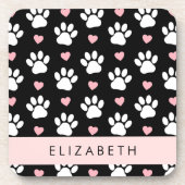 Hondenpoten, witte poten, roze harten, Jouw naam Bier Onderzetter (Voorkant)