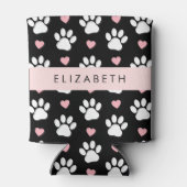 Hondenpoten, witte poten, roze harten, Jouw naam Blikjeskoeler (Achterkant)