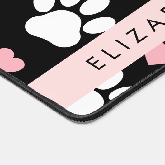 Hondenpoten, witte poten, roze harten, Jouw naam Bureaumat (Hoek)