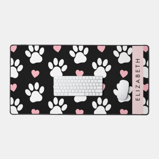 Hondenpoten, witte poten, roze harten, Jouw naam Bureaumat (Keyboard & Muis)
