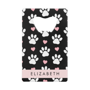 Hondenpoten, witte poten, roze harten, Jouw naam Creditkaart Flessenopener