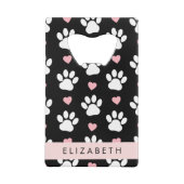 Hondenpoten, witte poten, roze harten, Jouw naam Creditkaart Flessenopener (Achterkant)