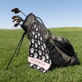 Hondenpoten, witte poten, roze harten, Jouw naam Golfhanddoek (Groen)