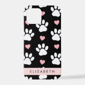 Hondenpoten, witte poten, roze harten, Jouw naam iPhone Hoesje (Achterkant)