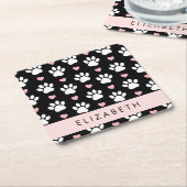 Hondenpoten, witte poten, roze harten, Jouw naam Kartonnen Onderzetters (Schuin)